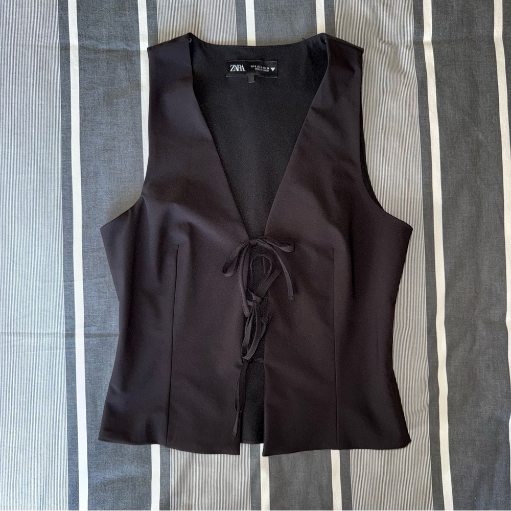 Zara Black Lace-Up Women's Blouse